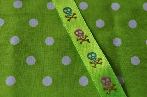 Satinband Totenkopf Glitzer Neon grün