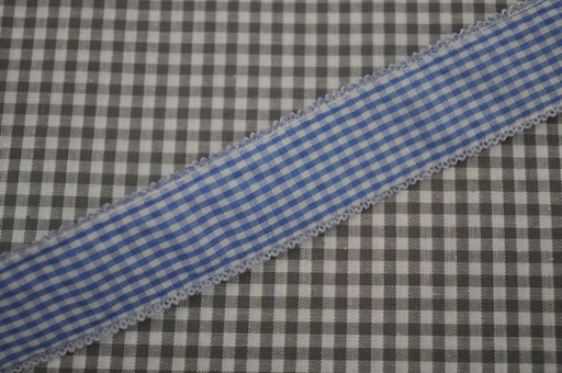 vichy karo band mit häkelrand breit blau