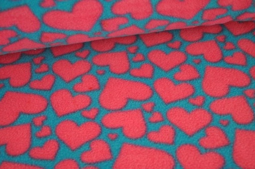Fleece Herzen türkis/pink