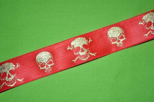 Satinband Totenkopf rot