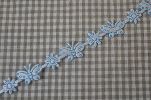 Satinband Schmetterlinge Blumen weiß hellblau